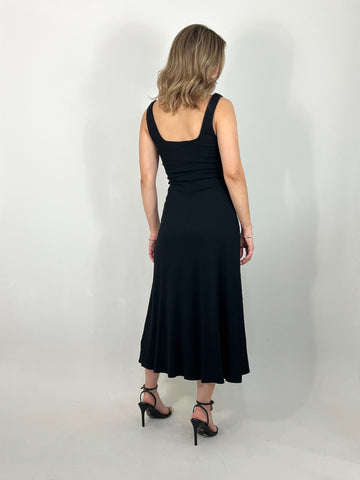 black linen midi dress