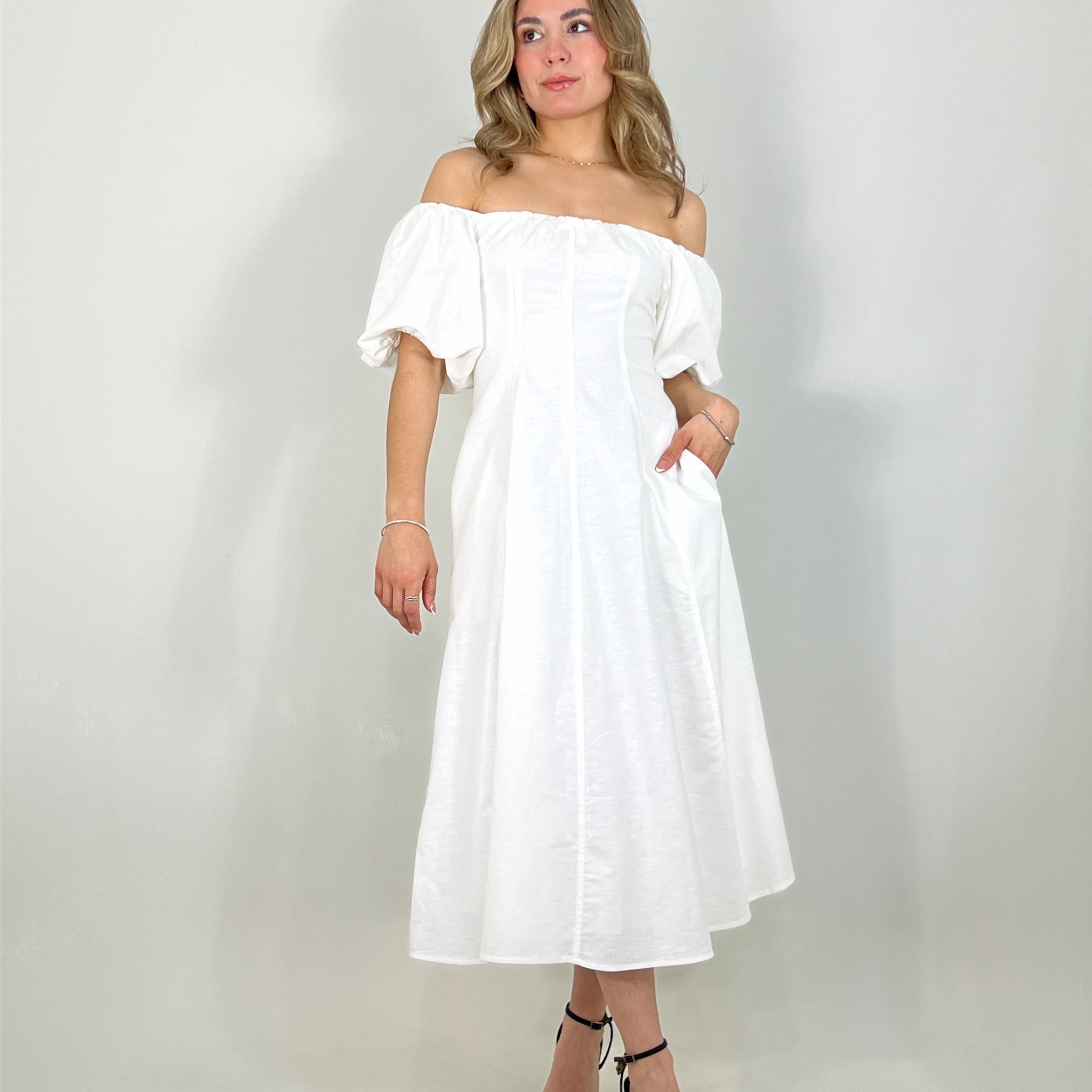 off shoulder midi dress