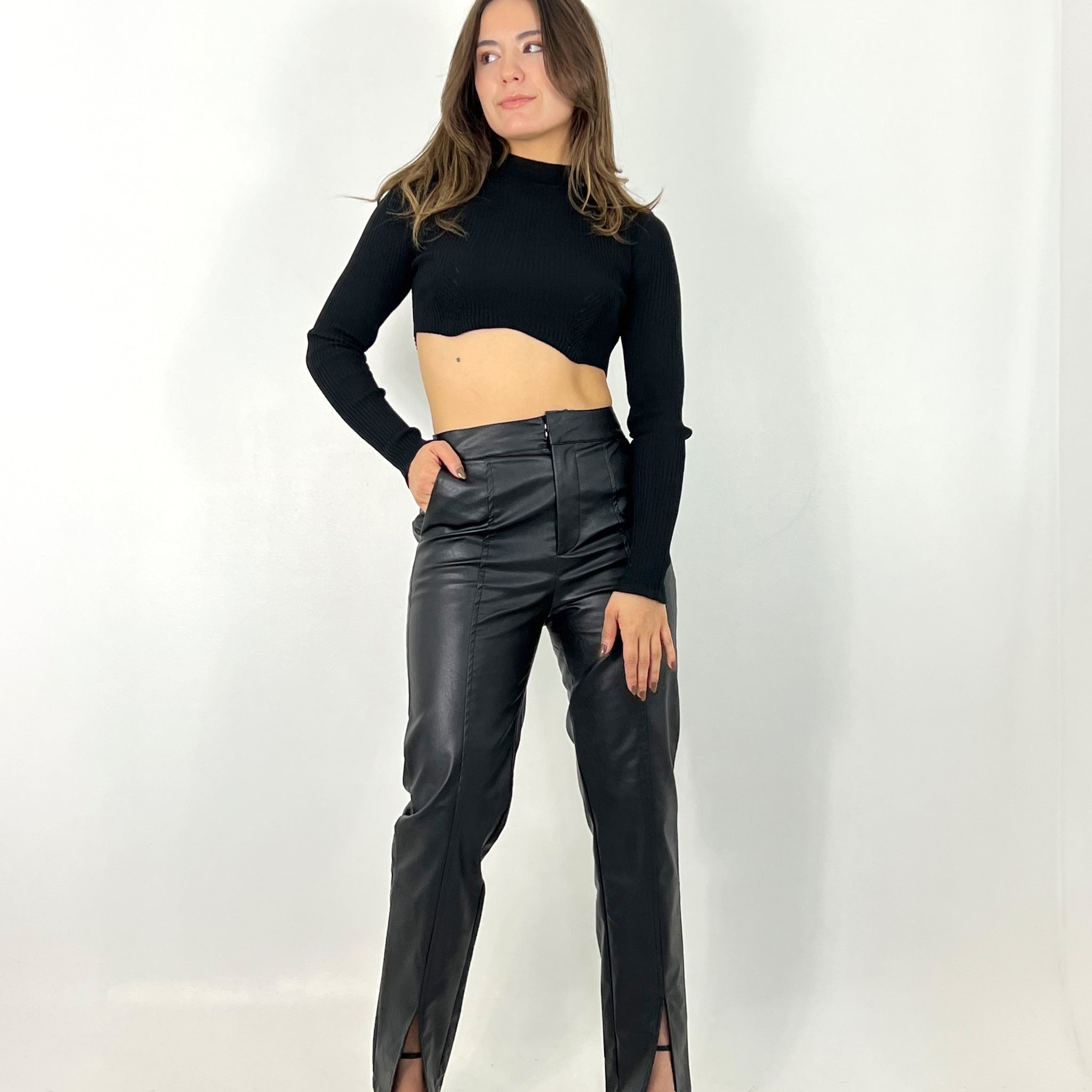 Leather slit pants