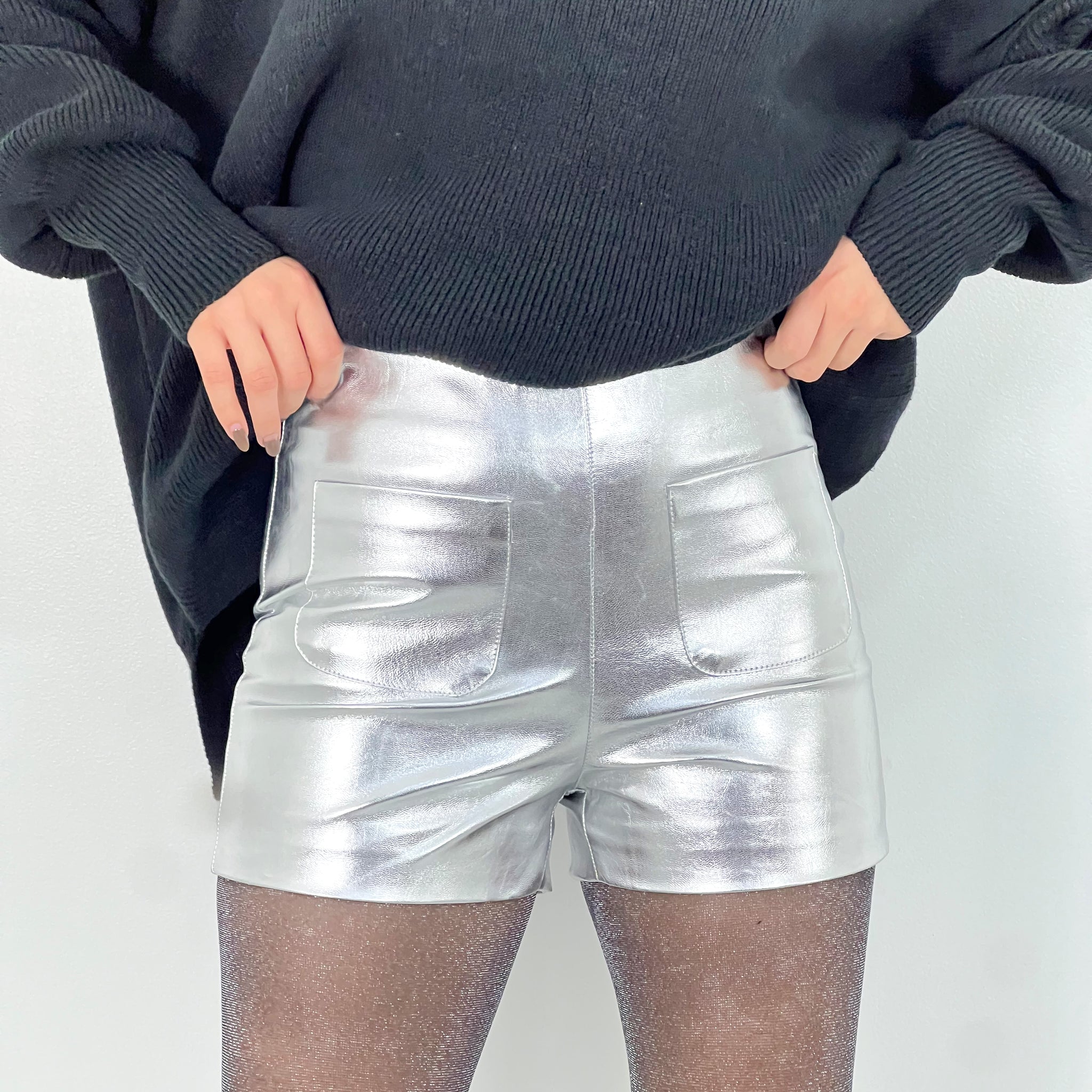 Silver leather shorts