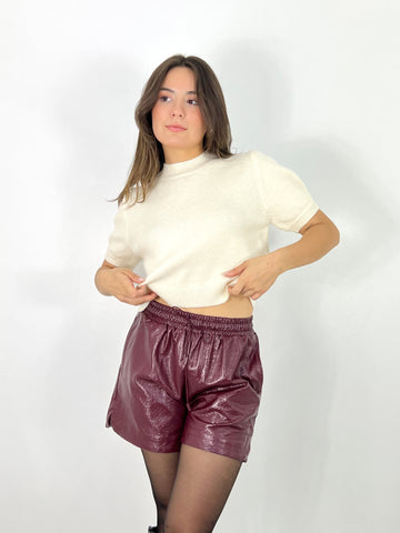Cherry leather shorts