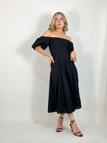off shoulder linen dress