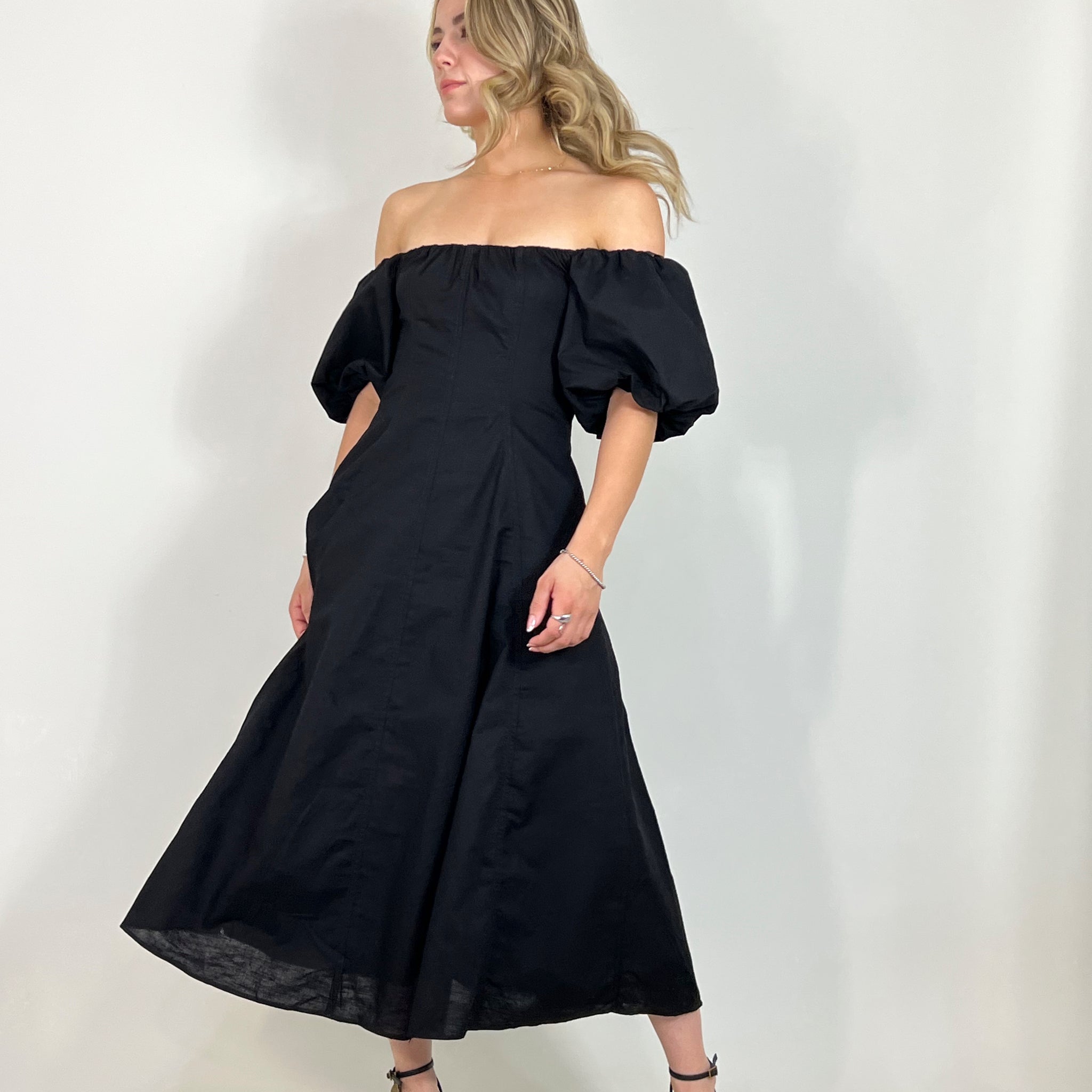 off shoulder linen dress