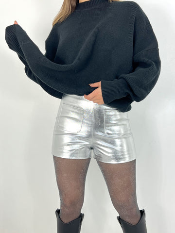 Silver leather shorts